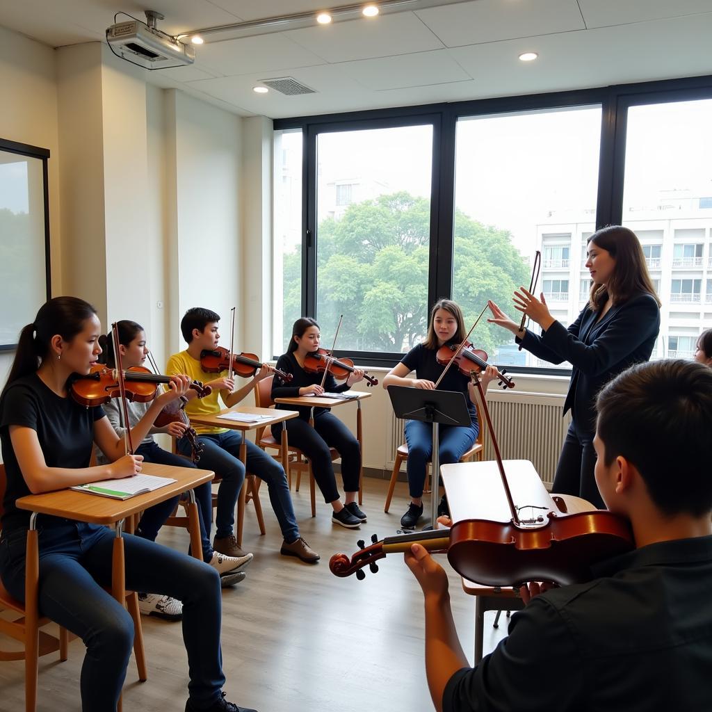 Lớp dạy học violin Hà Nội với không gian học tập hiện đại và giảng viên giàu kinh nghiệm.