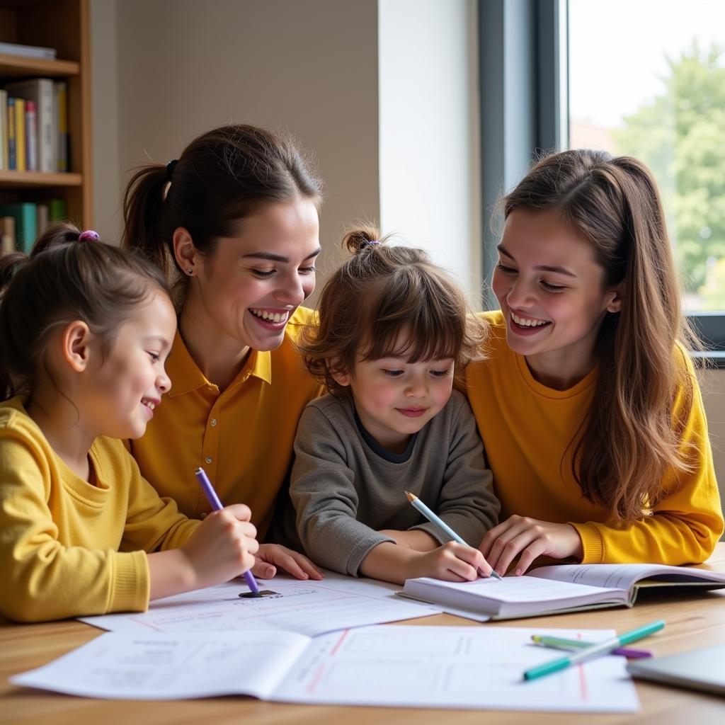 Parents and children learning English together