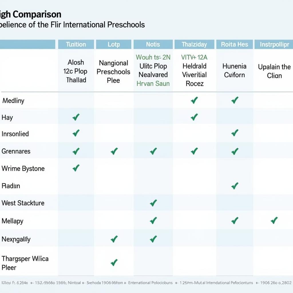 So sánh học phí mầm non: Hình ảnh minh họa bảng so sánh học phí giữa các trường mầm non quốc tế khác nhau.