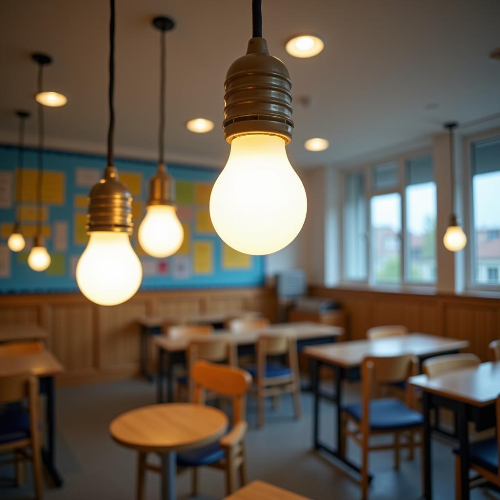 Bóng đèn LED tiết kiệm điện được lắp đặt trong trường học
