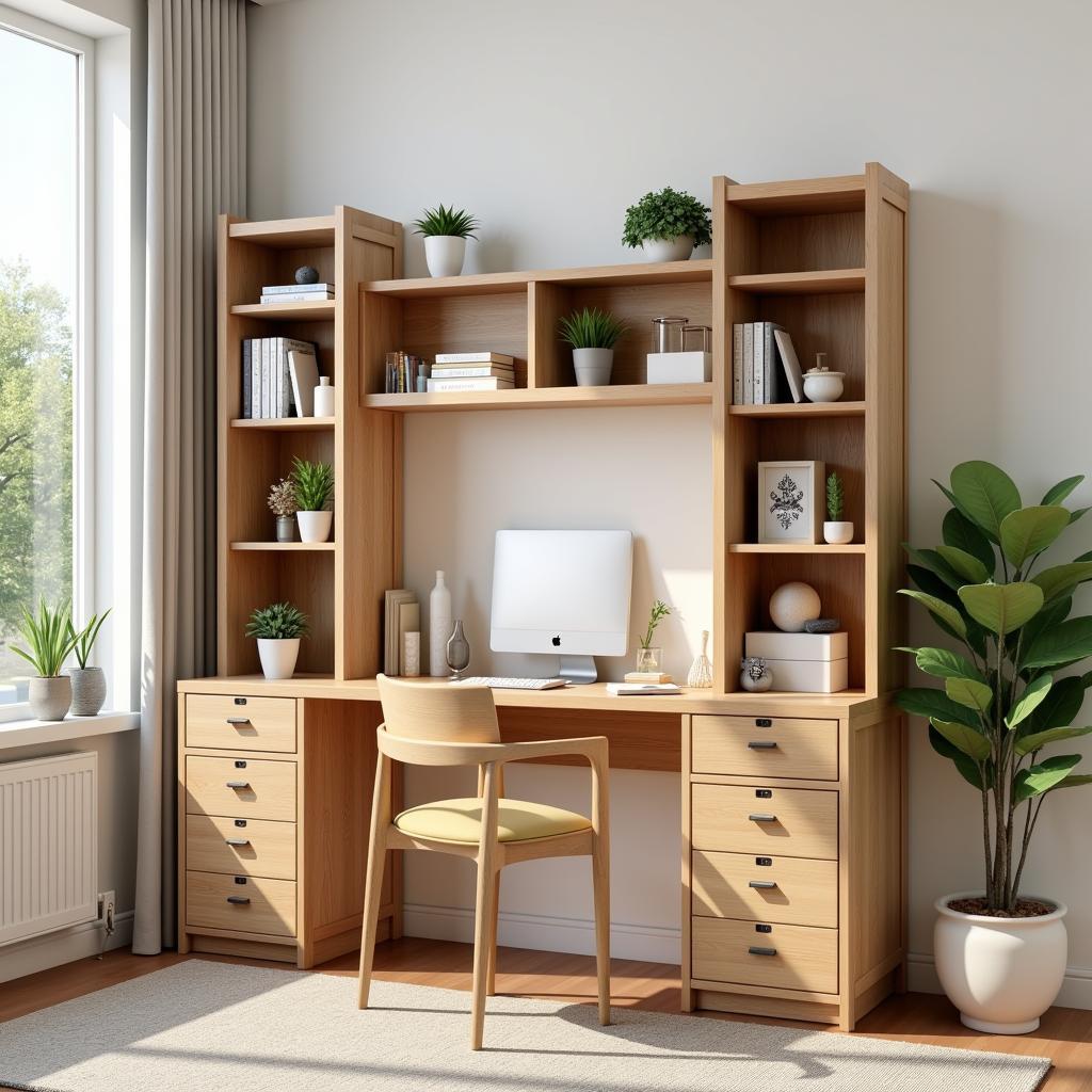 Bàn học kệ sách gỗ tự nhiên