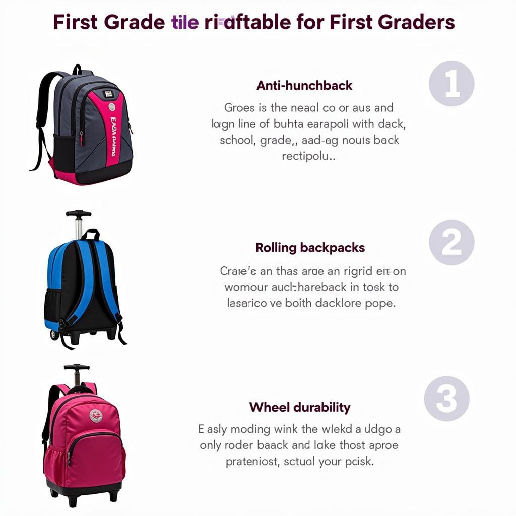 Different types of school backpacks for first graders