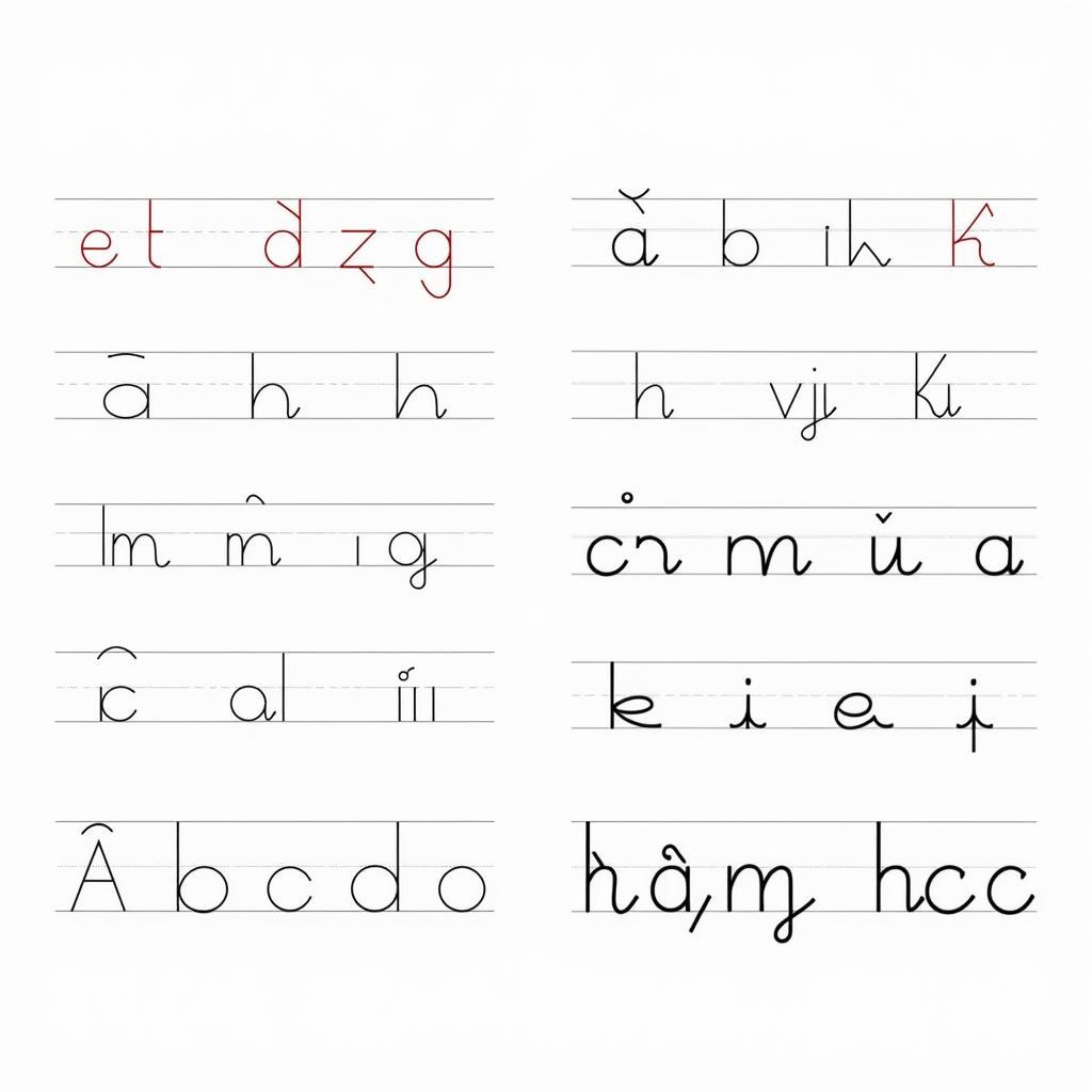 Mẫu font chữ tiểu học có ô ly