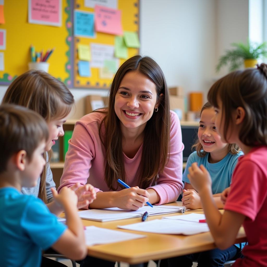English teacher interacting with children