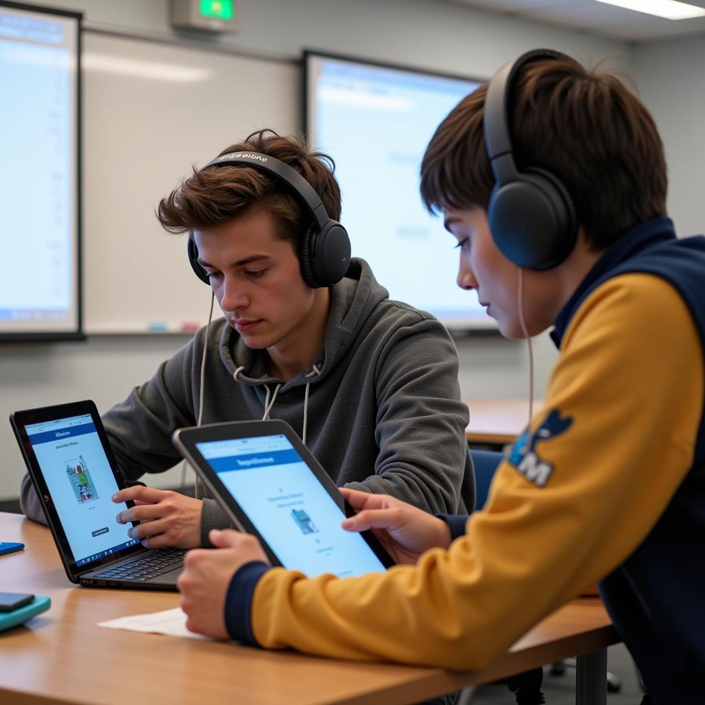 Students using English learning apps