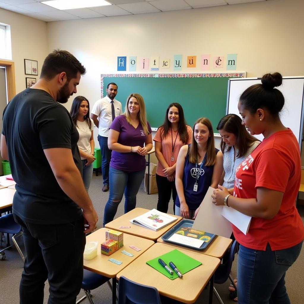 Parents visiting a bilingual preschool