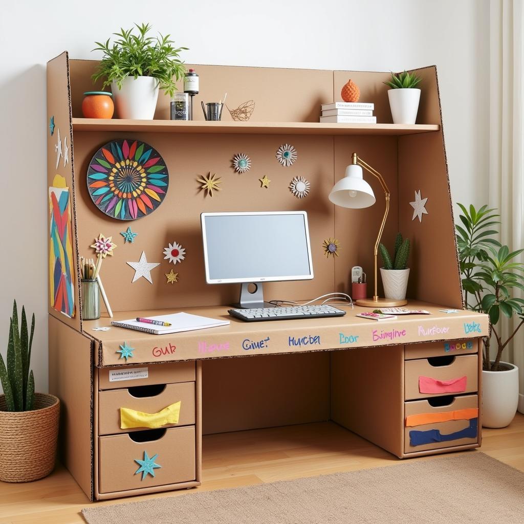Trang Trí Bàn Học Handmade Từ Thùng Giấy