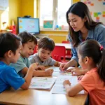 Children learning English at a bilingual preschool