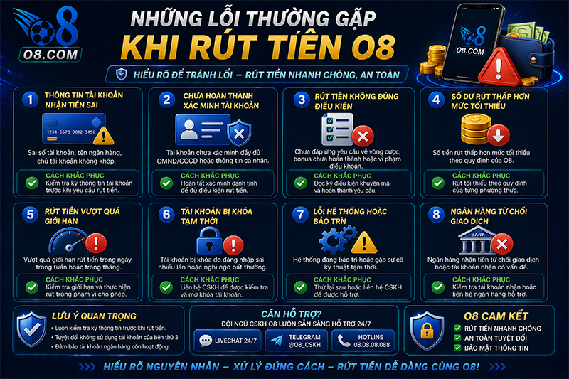 Những lỗi thường gặp khi rút tiền O8